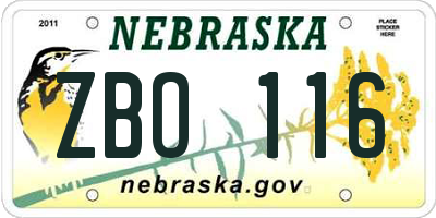 NE license plate ZBO116