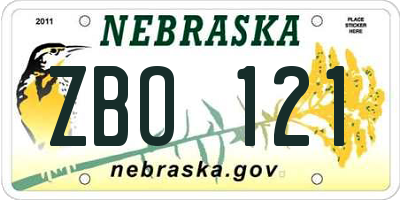 NE license plate ZBO121
