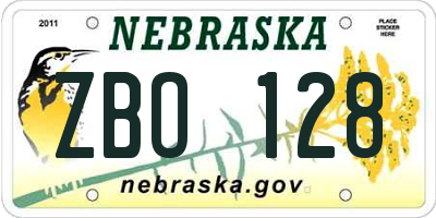 NE license plate ZBO128
