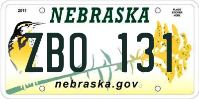 NE license plate ZBO131