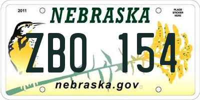 NE license plate ZBO154