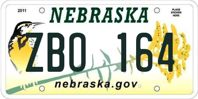 NE license plate ZBO164