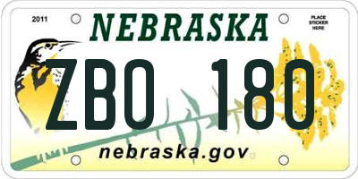 NE license plate ZBO180