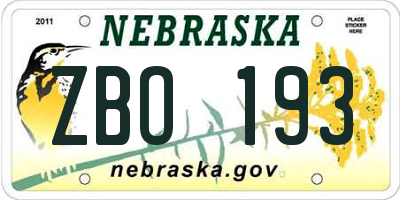 NE license plate ZBO193