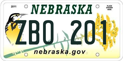 NE license plate ZBO201