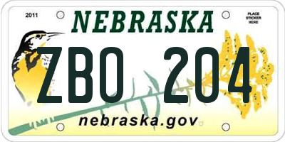 NE license plate ZBO204