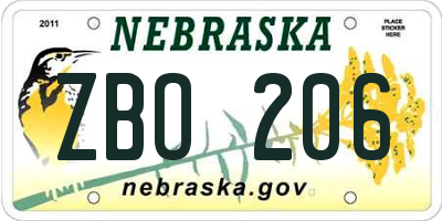 NE license plate ZBO206
