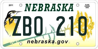 NE license plate ZBO210
