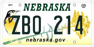 NE license plate ZBO214