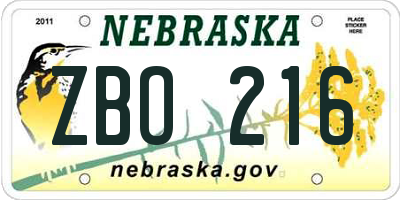 NE license plate ZBO216