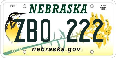 NE license plate ZBO222