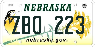 NE license plate ZBO223