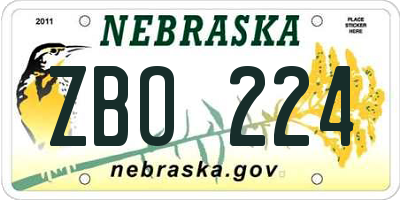NE license plate ZBO224