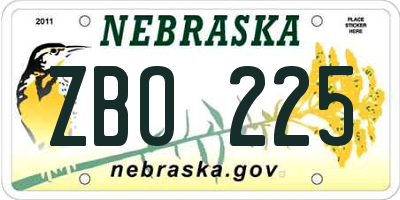 NE license plate ZBO225