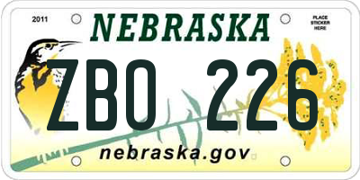NE license plate ZBO226