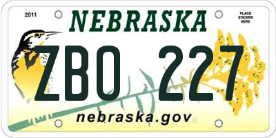 NE license plate ZBO227