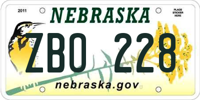 NE license plate ZBO228
