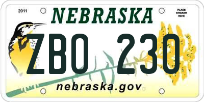 NE license plate ZBO230