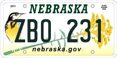 NE license plate ZBO231