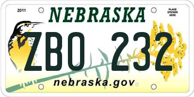 NE license plate ZBO232