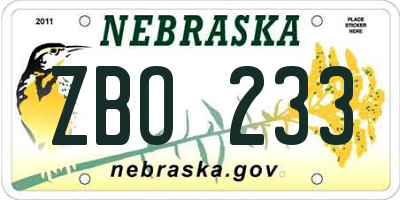 NE license plate ZBO233