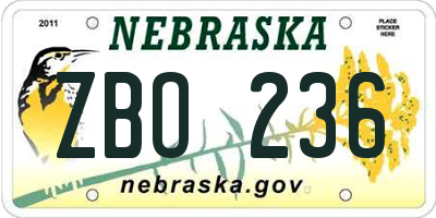 NE license plate ZBO236