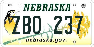 NE license plate ZBO237