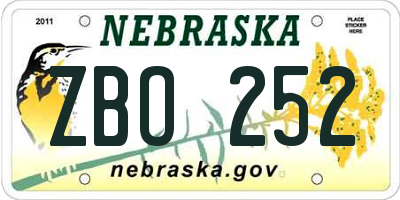 NE license plate ZBO252