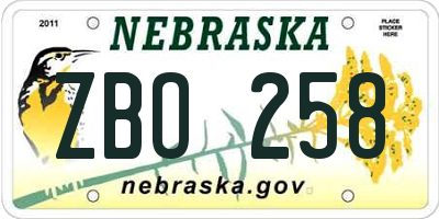 NE license plate ZBO258