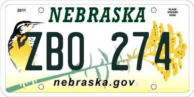 NE license plate ZBO274