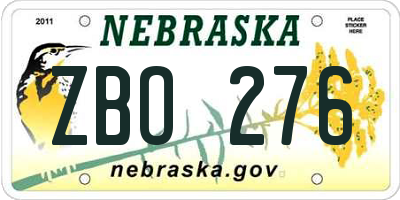 NE license plate ZBO276