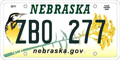 NE license plate ZBO277