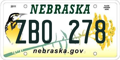 NE license plate ZBO278