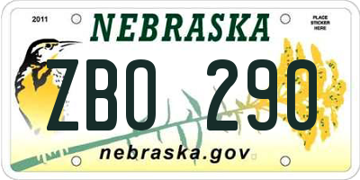 NE license plate ZBO290