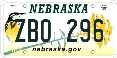NE license plate ZBO296