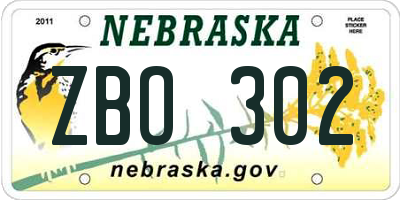 NE license plate ZBO302