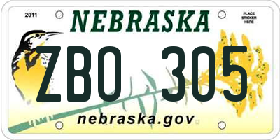 NE license plate ZBO305