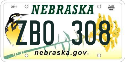 NE license plate ZBO308
