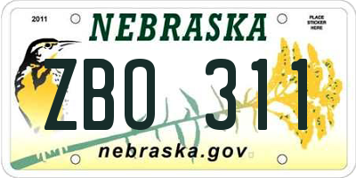 NE license plate ZBO311