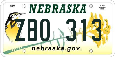 NE license plate ZBO313