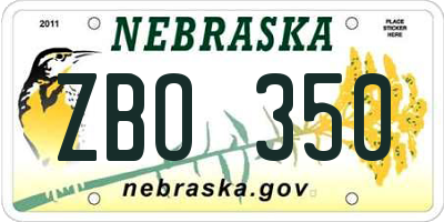 NE license plate ZBO350