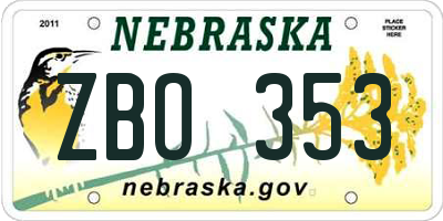 NE license plate ZBO353