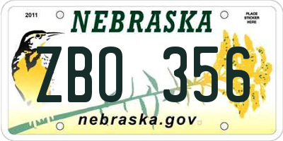 NE license plate ZBO356