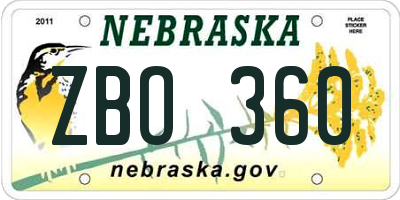 NE license plate ZBO360