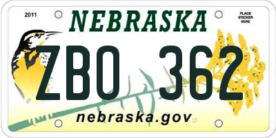 NE license plate ZBO362