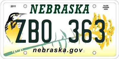 NE license plate ZBO363
