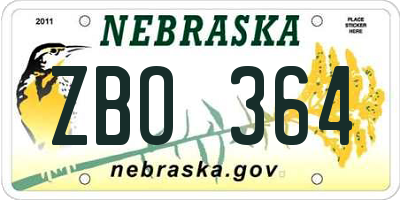 NE license plate ZBO364