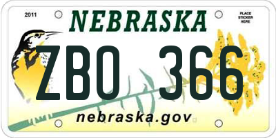 NE license plate ZBO366