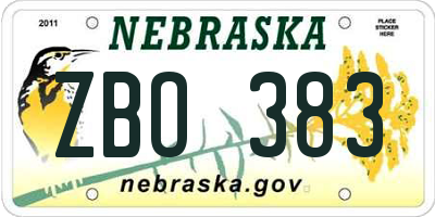 NE license plate ZBO383