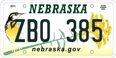 NE license plate ZBO385